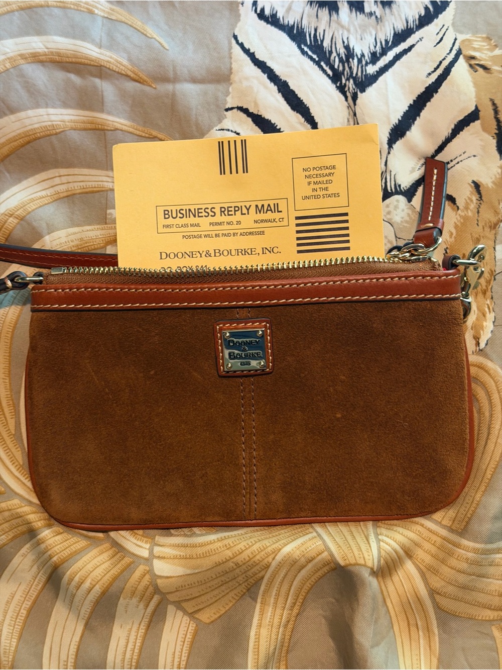 Dooney & Bourke Brown Suede Wristlet with Leather Trim - Picture 4 of 5